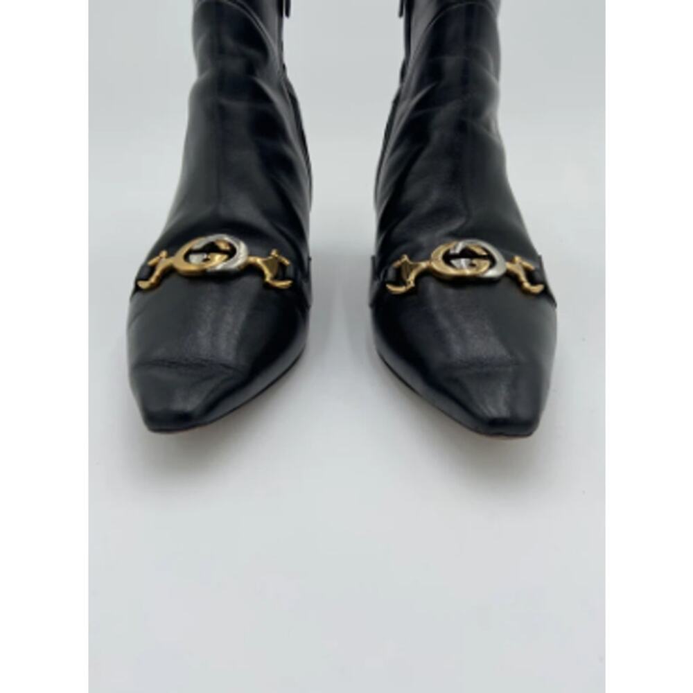 Gucci Black Leather Zumi Kitten Heel Ankle Boots size 37 - Picture 5 of 12